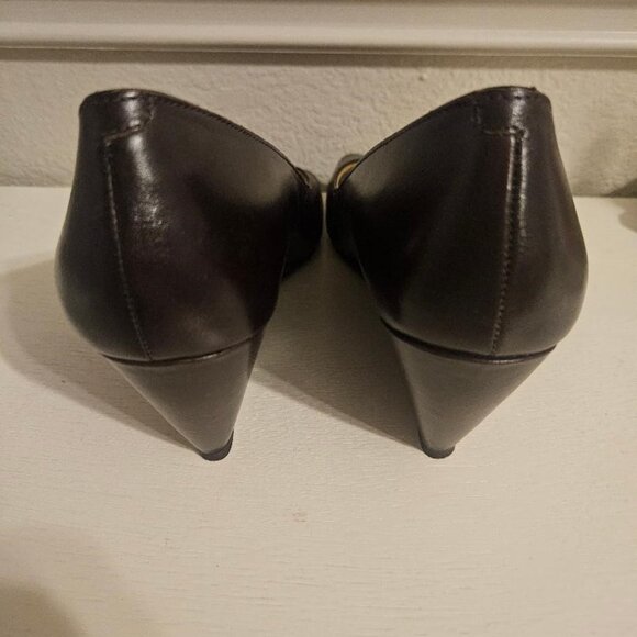 Women's Nine West Open Toe Wedge Pump Dark Brown Size 9.5M - Picture 3 of 4